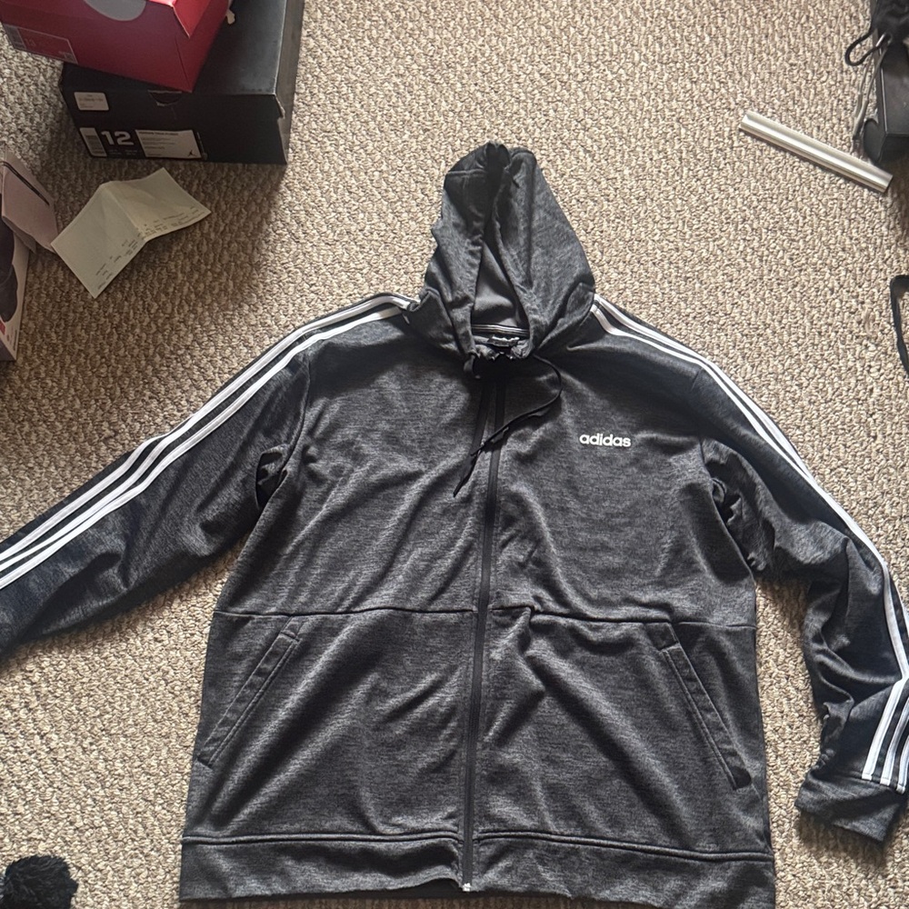 Adidas Charcoal Jacket with White Accents Size: 2X